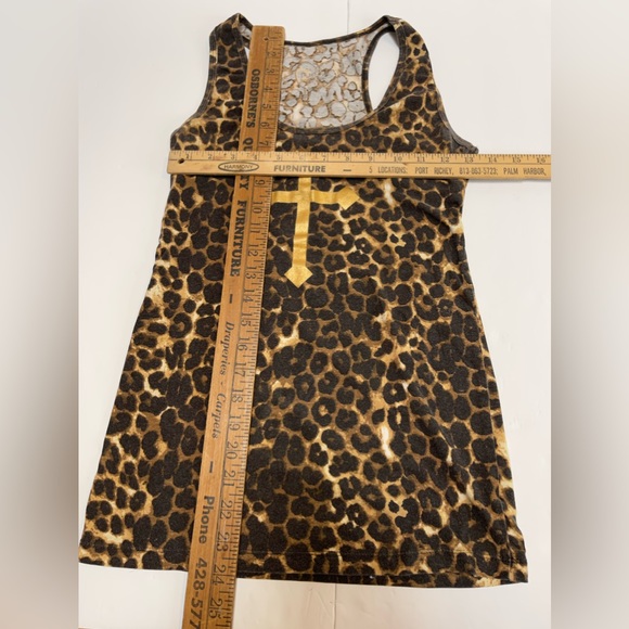 Rue 21 Junior Racer Back Tank Top Leopard Print Heretic Cross Size Large - Picture 3 of 8